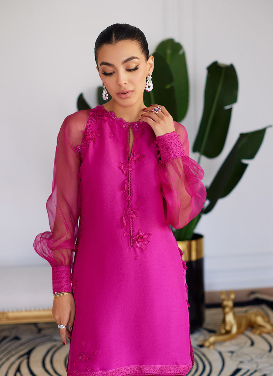 ELIO HOT PINK RAW SILK SHIRT WITH DUPATTA- Luna Eid'24 | By Farah Talib Aziz