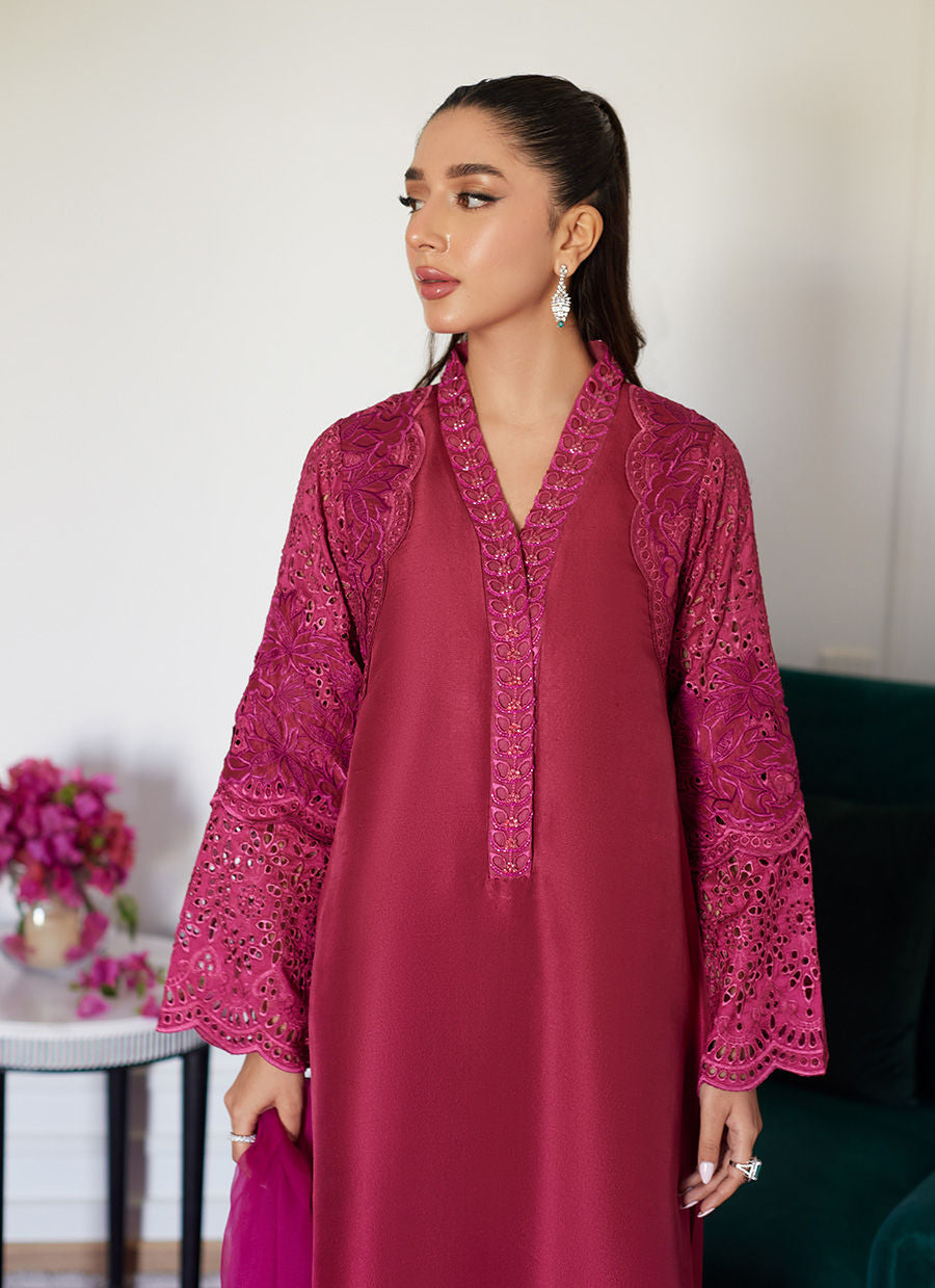 HONORINE MAGENTA EMBROIDERED RAW SILK SHIRT WITH DUPATTA - Luna Eid'24 | By Farah Talib Aziz