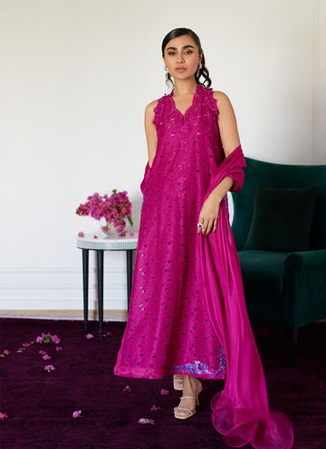 CLARIENE HOT PINK SCHIFFLI SHIRT WITH DUPATTA- Luna Eid'24 | By Farah Talib Aziz