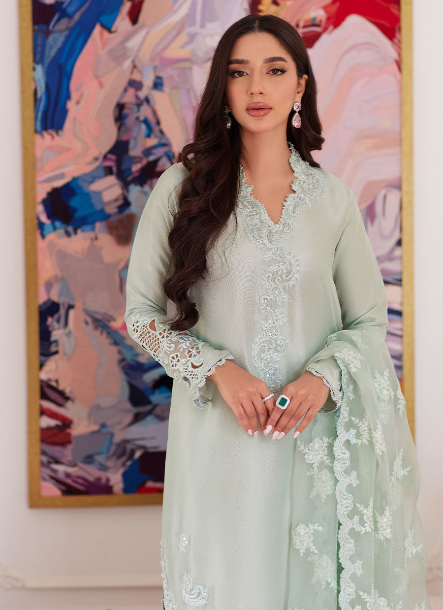 LIARA PISTACHIO EMBROIDERED RAW SILK SHIRT WITH DUPATTA - Luna Eid'24 | By Farah Talib Aziz