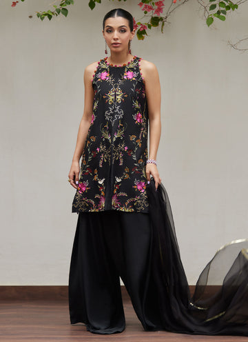 SIYA BLACK EMBROIDERED SHIRT AND DUPATTA - Tara Luxe II by Farah Talib Aziz