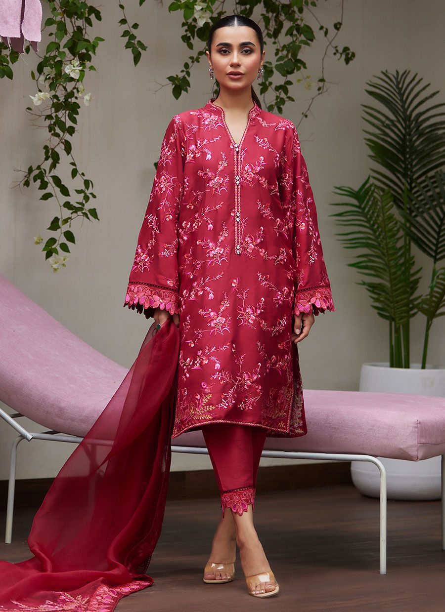 DINARA SCARLETT EMBROIDERED SHIRT AND DUPATTA - Tara Luxe II by Farah Talib Aziz