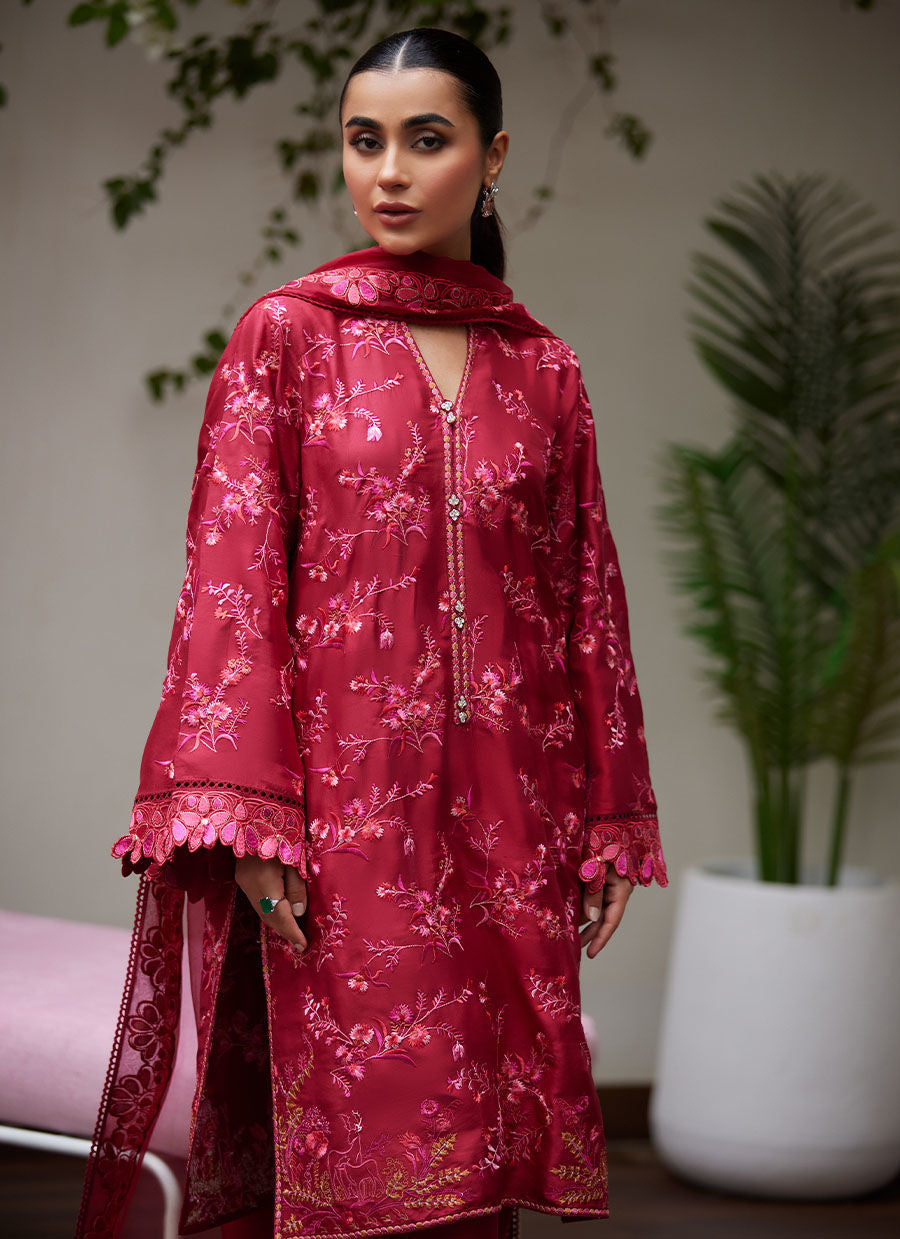 DINARA SCARLETT EMBROIDERED SHIRT AND DUPATTA - Tara Luxe II by Farah Talib Aziz