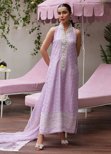 LARISSA LAVENDER EMBROIDERED COLUMN SHIRT WITH ORGANZA DUPATTA - Tara Luxe II by Farah Talib Aziz