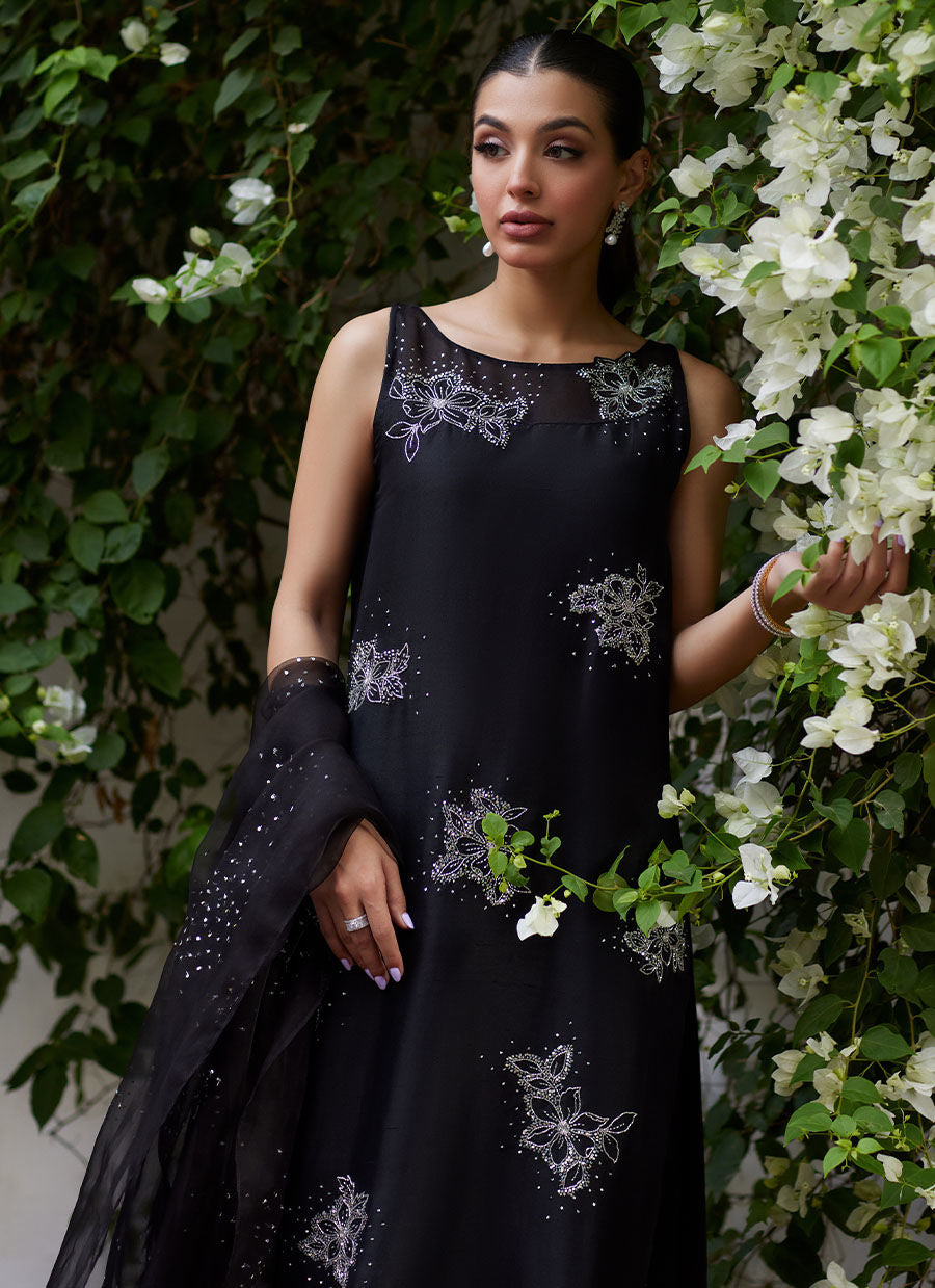 LEV ONYX EMBELLISHED RAW SILK SHIRT AND ORGANZA DUPATTA - Tara Luxe II by Farah Talib Aziz