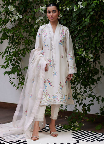 VASILY IVORY EMBROIDERED RAW SILK SHIRT WITH DUPATTA - Tara Luxe II by Farah Talib Aziz