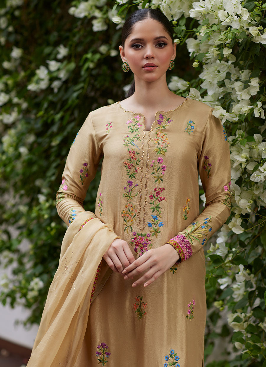 SINTRA EMBROIDERED RAW SILK SHIRT AND DUPATTA - Tara Luxe II by Farah Talib Aziz