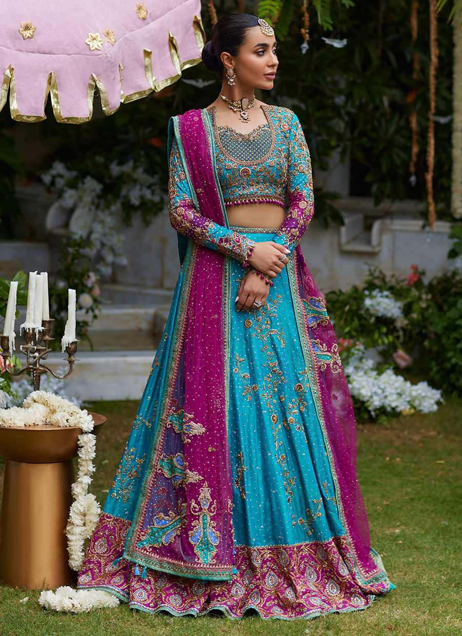 Nuresa Teal Lehenga Choli - Miray Festive Formals by Farah Talib Aziz