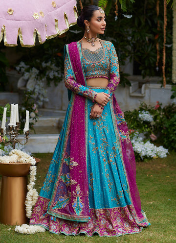 Nuresa Teal Lehenga Choli - Miray Festive Formals by Farah Talib Aziz