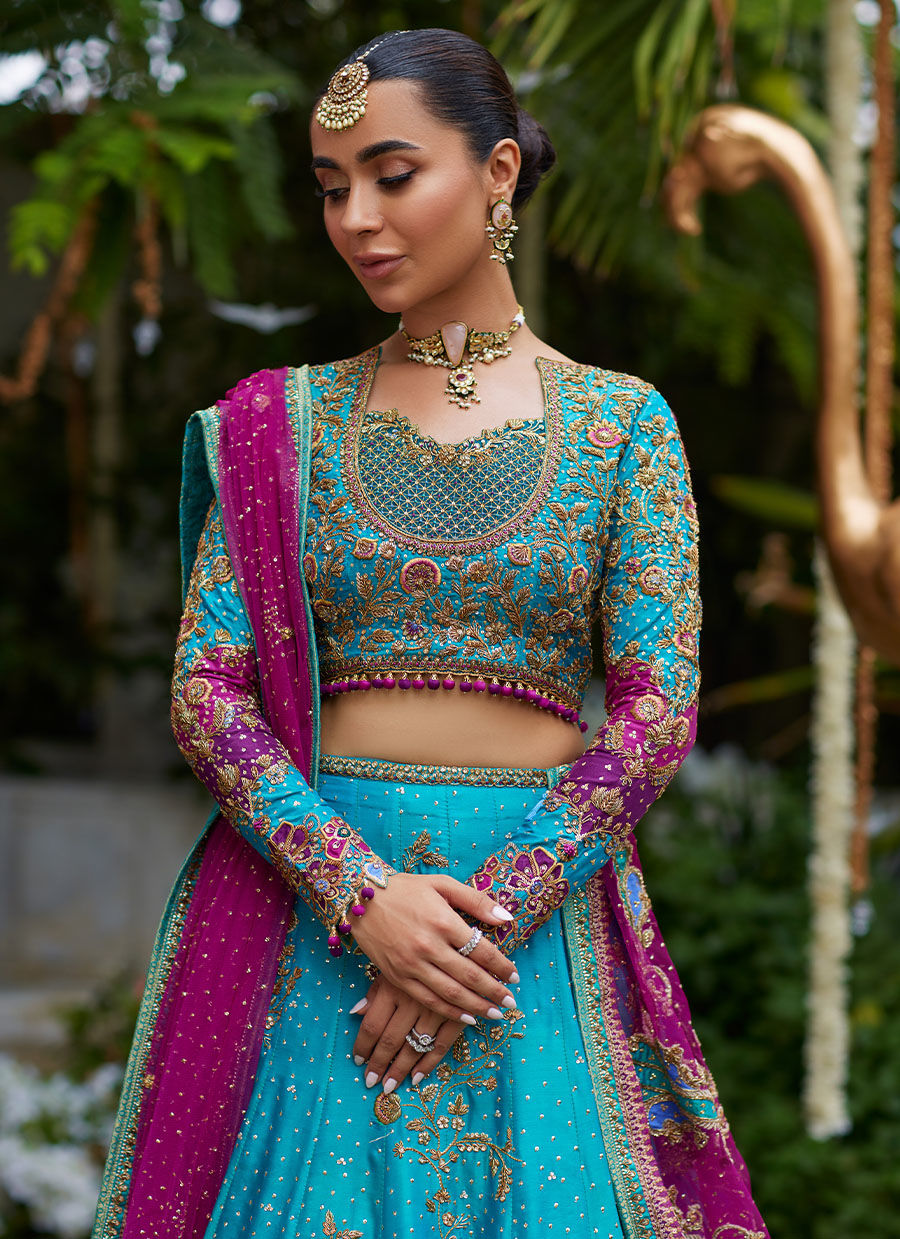 Nuresa Teal Lehenga Choli - Miray Festive Formals by Farah Talib Aziz