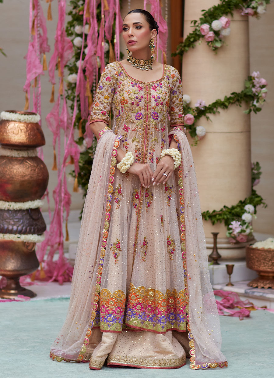 Meraki Beige Front Open Kalidaar - Miray Festive Formals by Farah Talib Aziz