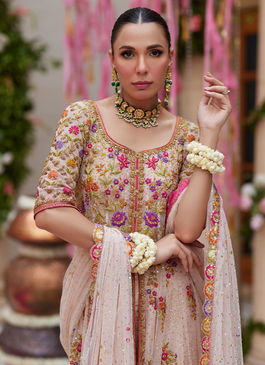 Meraki Beige Front Open Kalidaar - Miray Festive Formals by Farah Talib Aziz