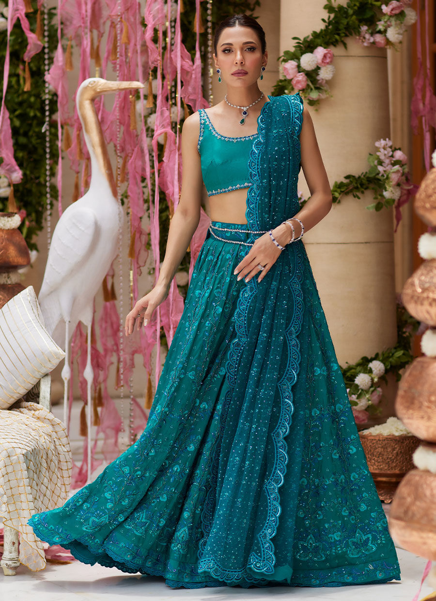 Miral Teal Lehenga Choli - Miray Festive Formals by Farah Talib Aziz