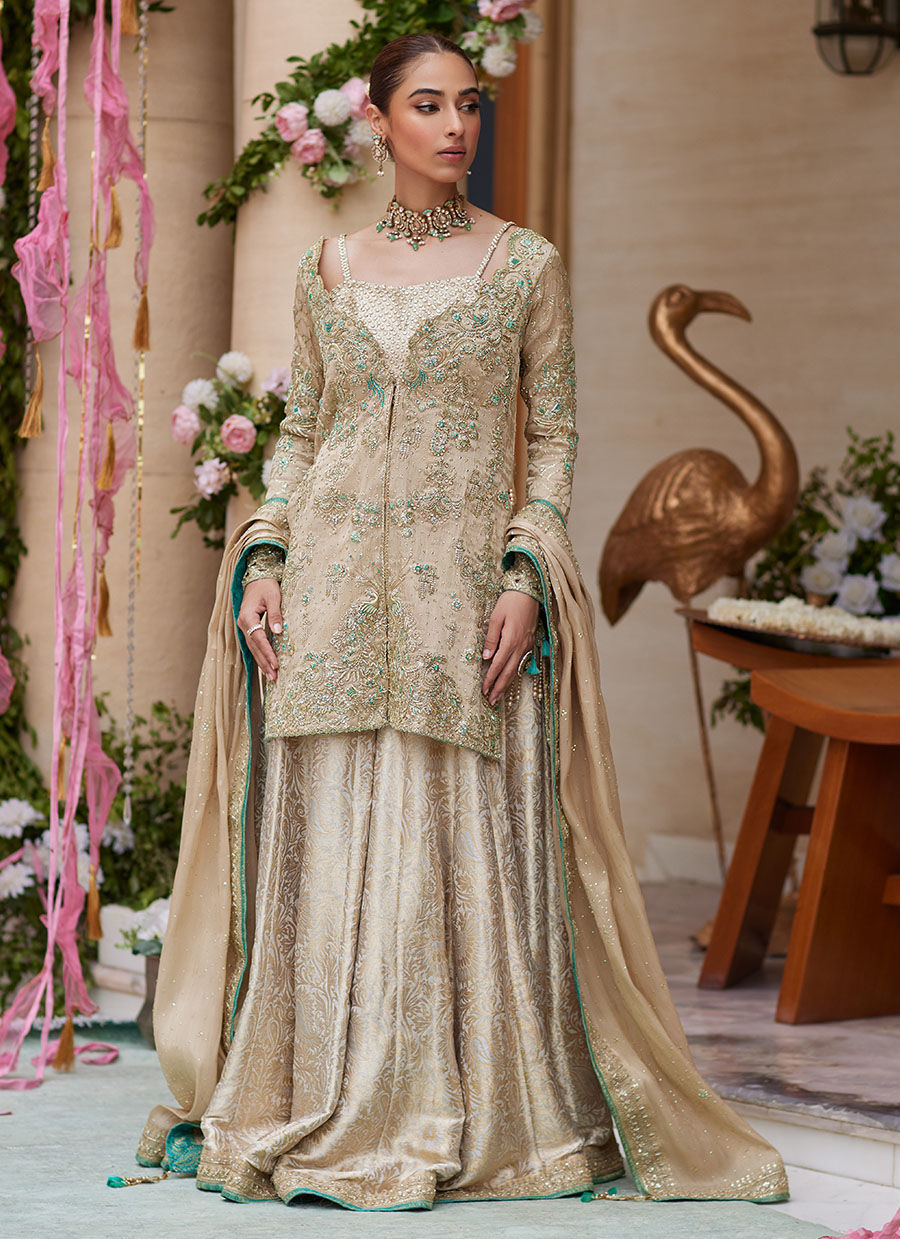 Vyara Gold Jacket and Lehenga - Miray Festive Formals by Farah Talib Aziz