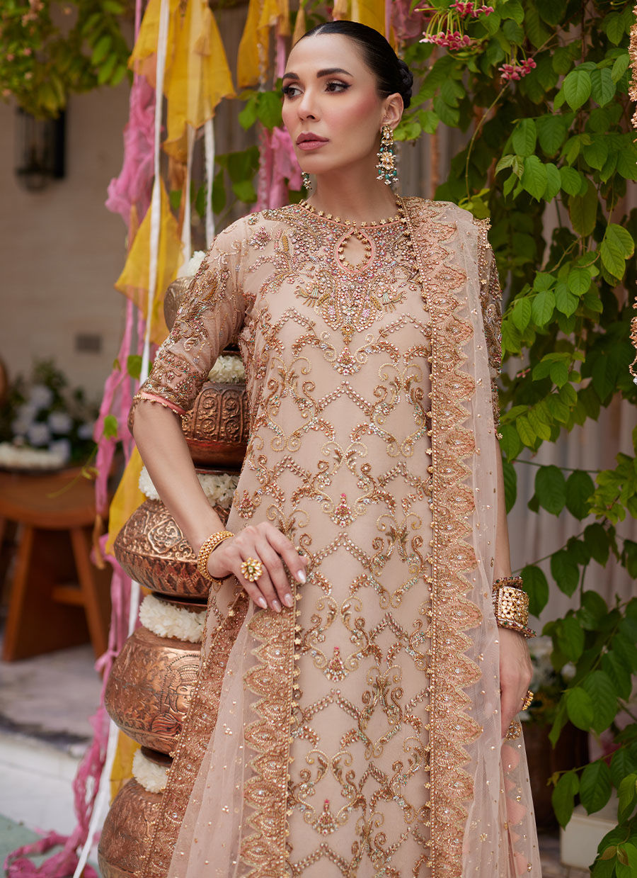 Elaya Light Gold Panelled Shirt - Miray Festive Formals by Farah Talib Aziz