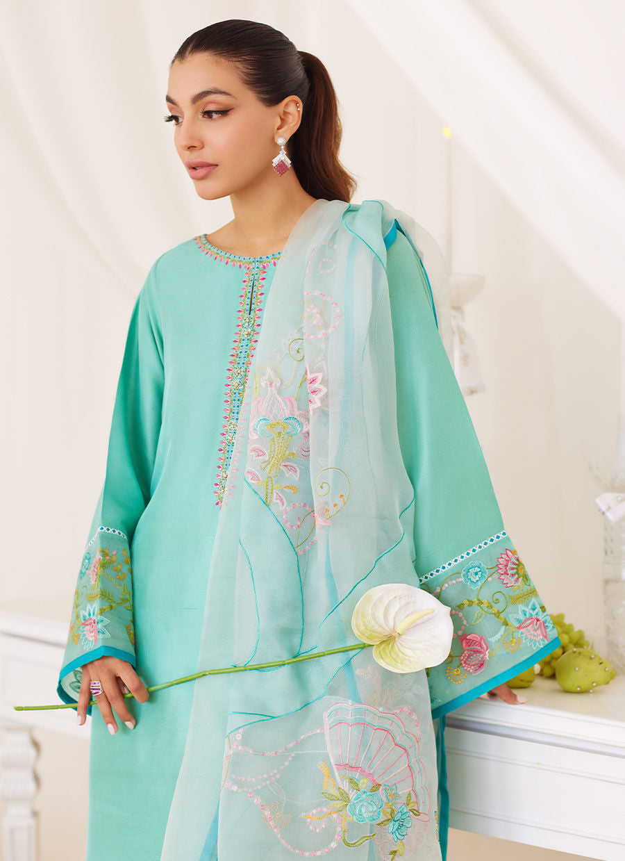 Una Turquoise Shirt And Embroidered Dupatta - Lea Fall by Farah Talib Aziz