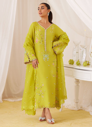 Marija Kiwi Green Embroidered Shirt And Dupatta - Lea Fall by Farah Talib Aziz