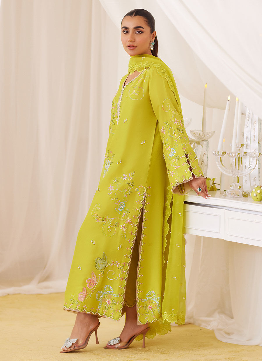 Marija Kiwi Green Embroidered Shirt And Dupatta - Lea Fall '24 by FTA