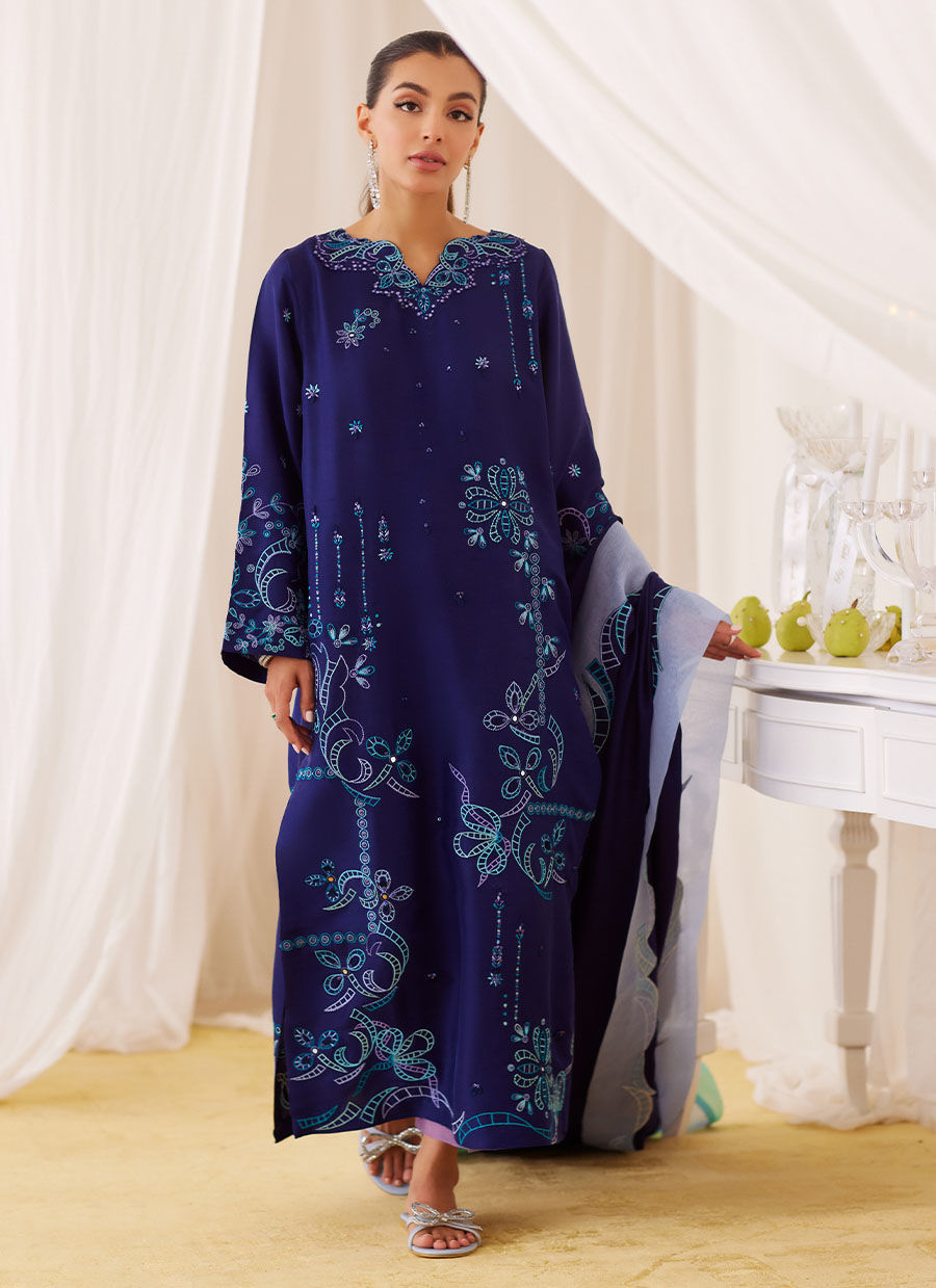 Nada Ink Blue Embroidered Shirt And Dupatta - Lea Fall by Farah Talib Aziz