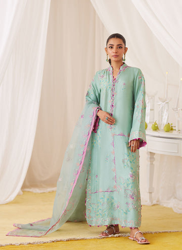 Petra Fern Green Embroidered Shirt And Dupatta - Lea Fall by Farah Talib Aziz