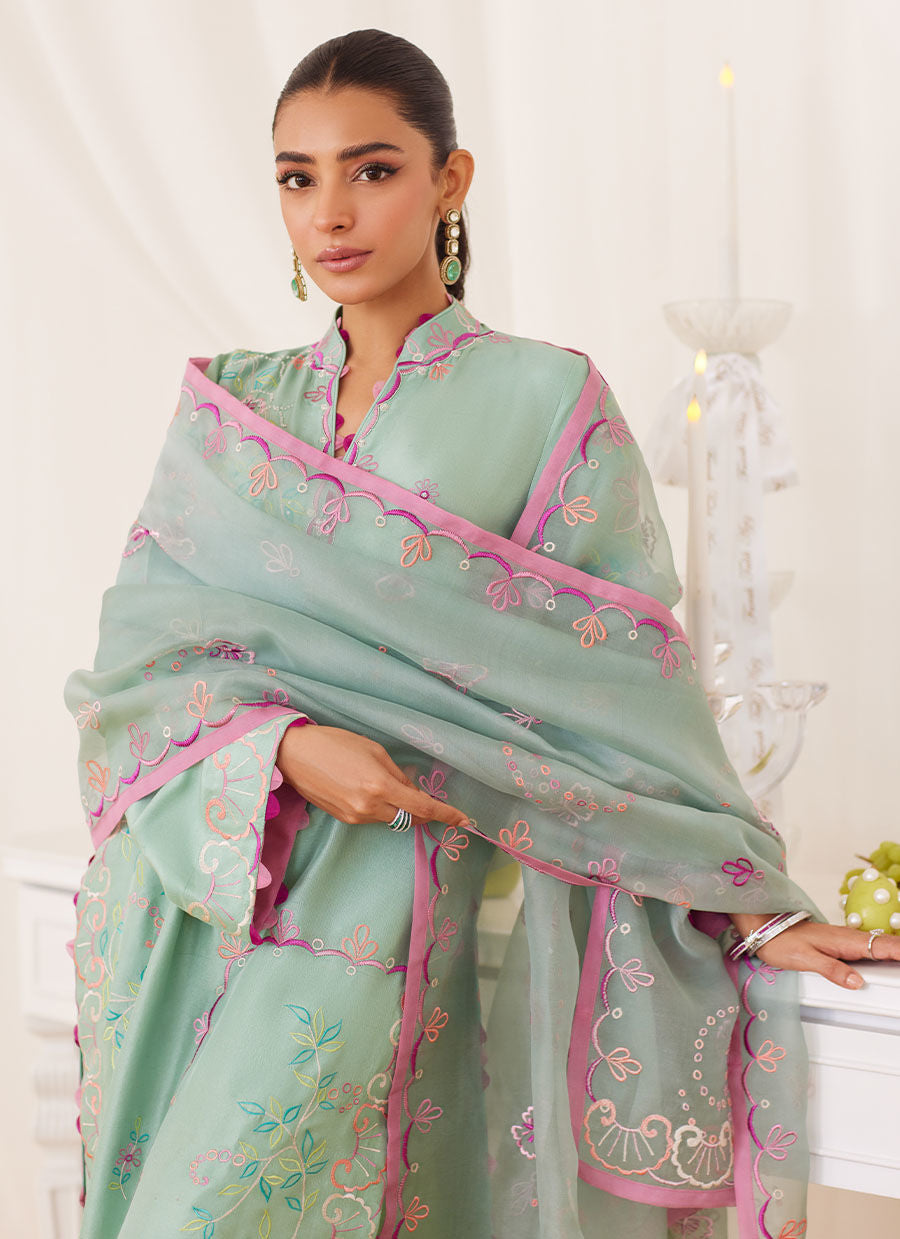 Petra Fern Green Embroidered Shirt And Dupatta - Lea Fall by Farah Talib Aziz