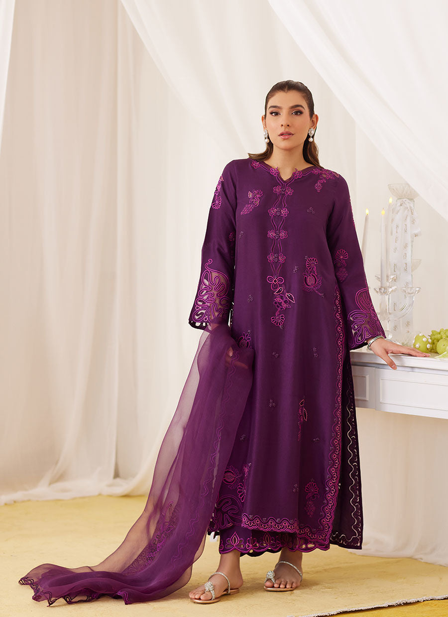 Teo Eggplant Embroidered Shirt And Dupatta - Lea Fall by Farah Talib Aziz