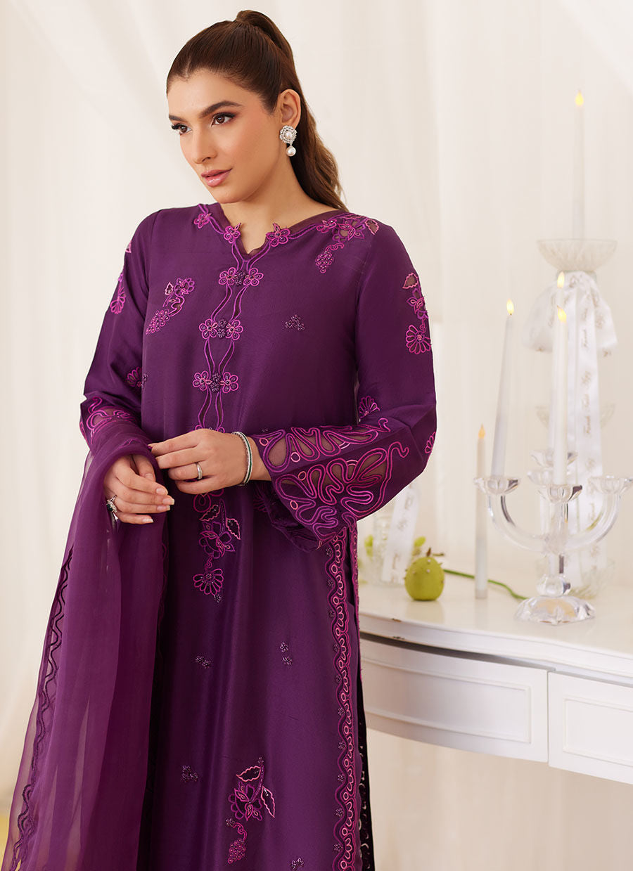 Teo Eggplant Embroidered Shirt And Dupatta - Lea Fall  '24 by FTA