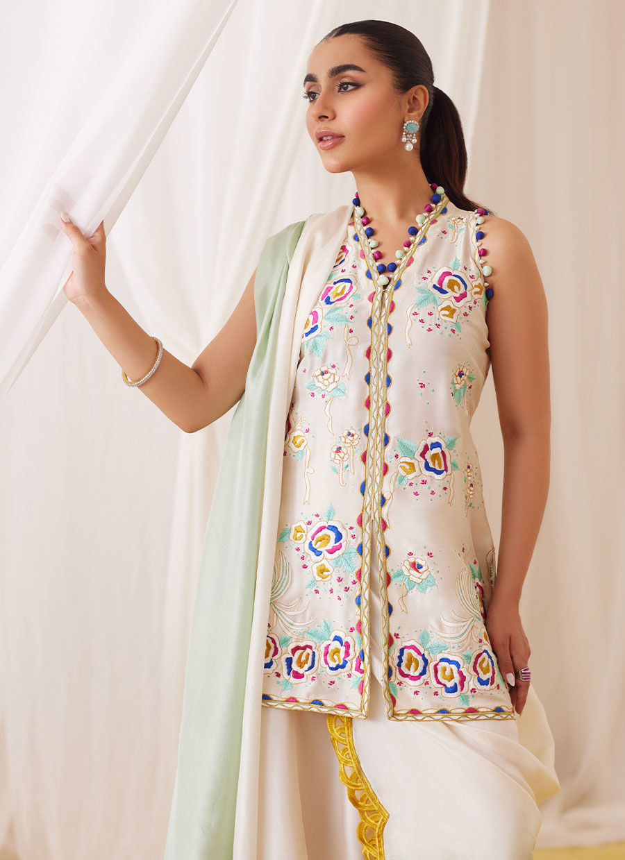 Cleo Ivory Embroidery Shirt And Dupatta - Lea Fall by Farah Talib Aziz