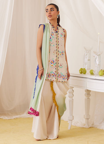 Cleo Ivory Embroidery Shirt And Dupatta - Lea Fall  '24 by FTA