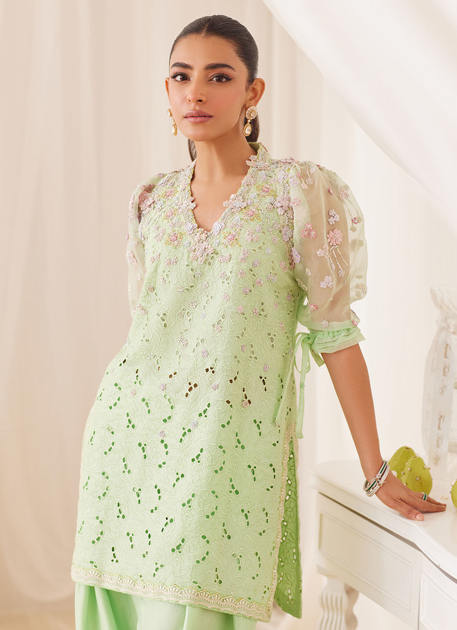 Nikol Mint Hand Embellished Shirt - Lea Fall by Farah Talib Aziz