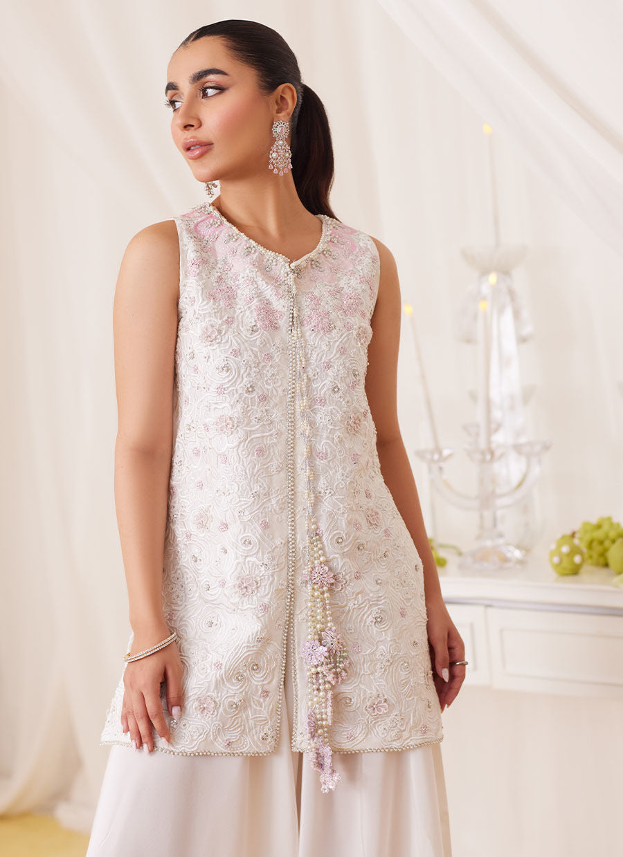 Zana Pearl White Hand Embellished Shirt - Lea Fall by Farah Talib Aziz