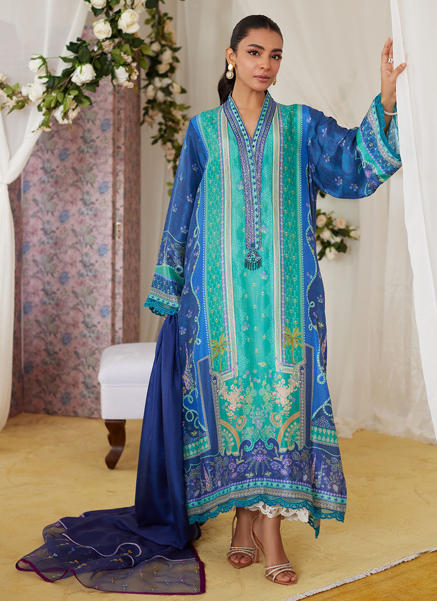 Miro Printed Raw Silk Shirt And Dupatta - Lea Fall by Farah Talib Aziz