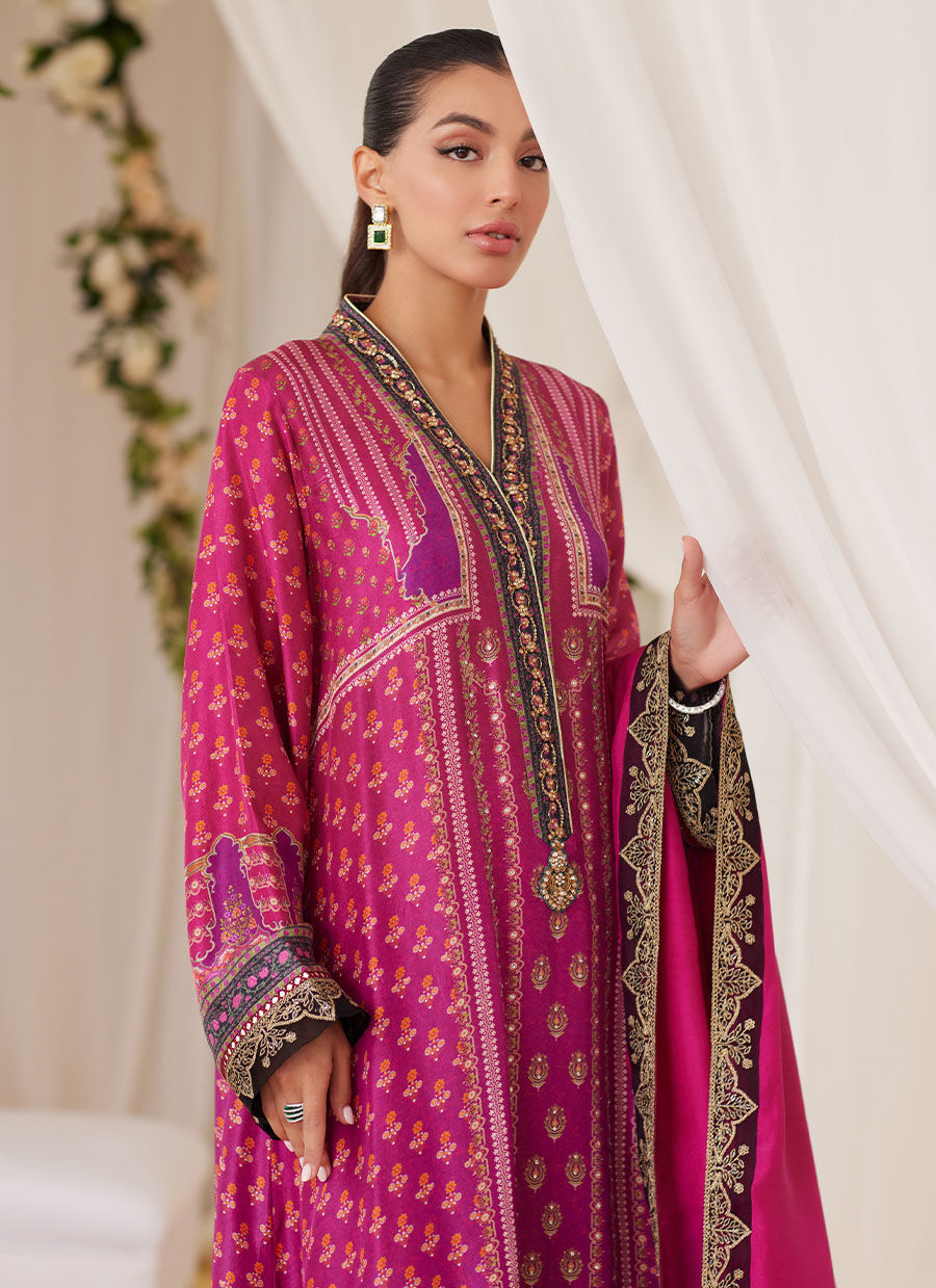 Sola Printed Raw Silk Shirt And Dupatta - Lea Fall by Farah Talib Aziz