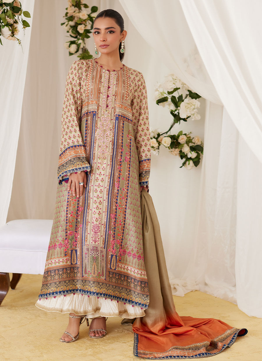 Reen Printed Raw Silk Shirt And Dupatta - Lea Fall by Farah Talib Aziz