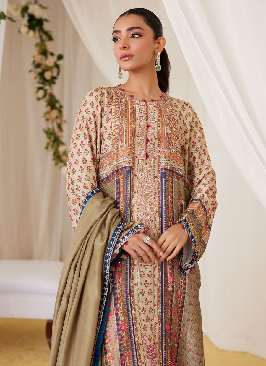 Reen Printed Raw Silk Shirt And Dupatta - Lea Fall by Farah Talib Aziz