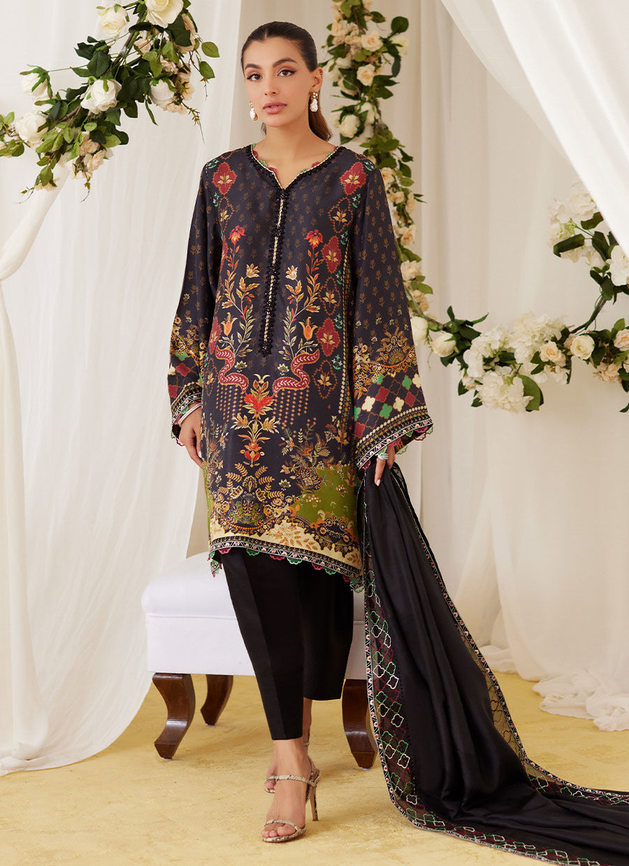 Maala Printed Raw Silk Shirt And Dupatta - Lea Fall by Farah Talib Aziz