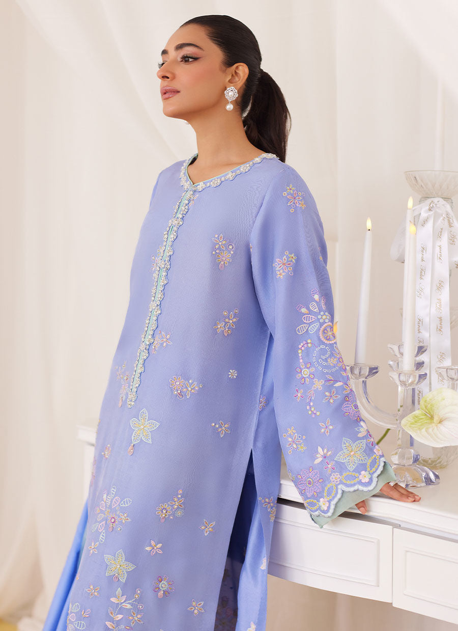 Leesha Periwinkle Blue Raw Silk Shirt And Dupatta - Lea Fall by Farah Talib Aziz