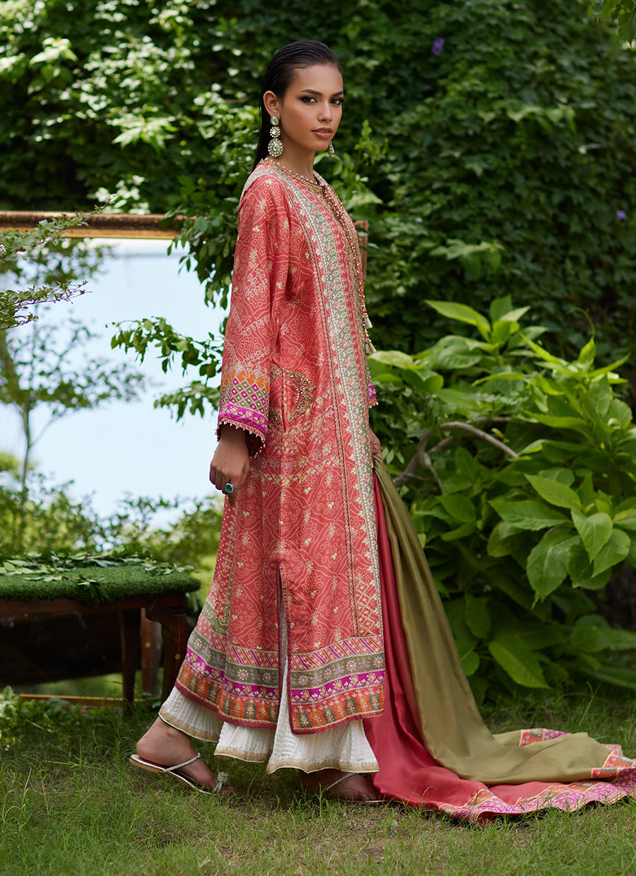 Bazif Burnt Orange Shirt And Dupatta - Mayna Festive Prints'24 by Farah Talib Aziz