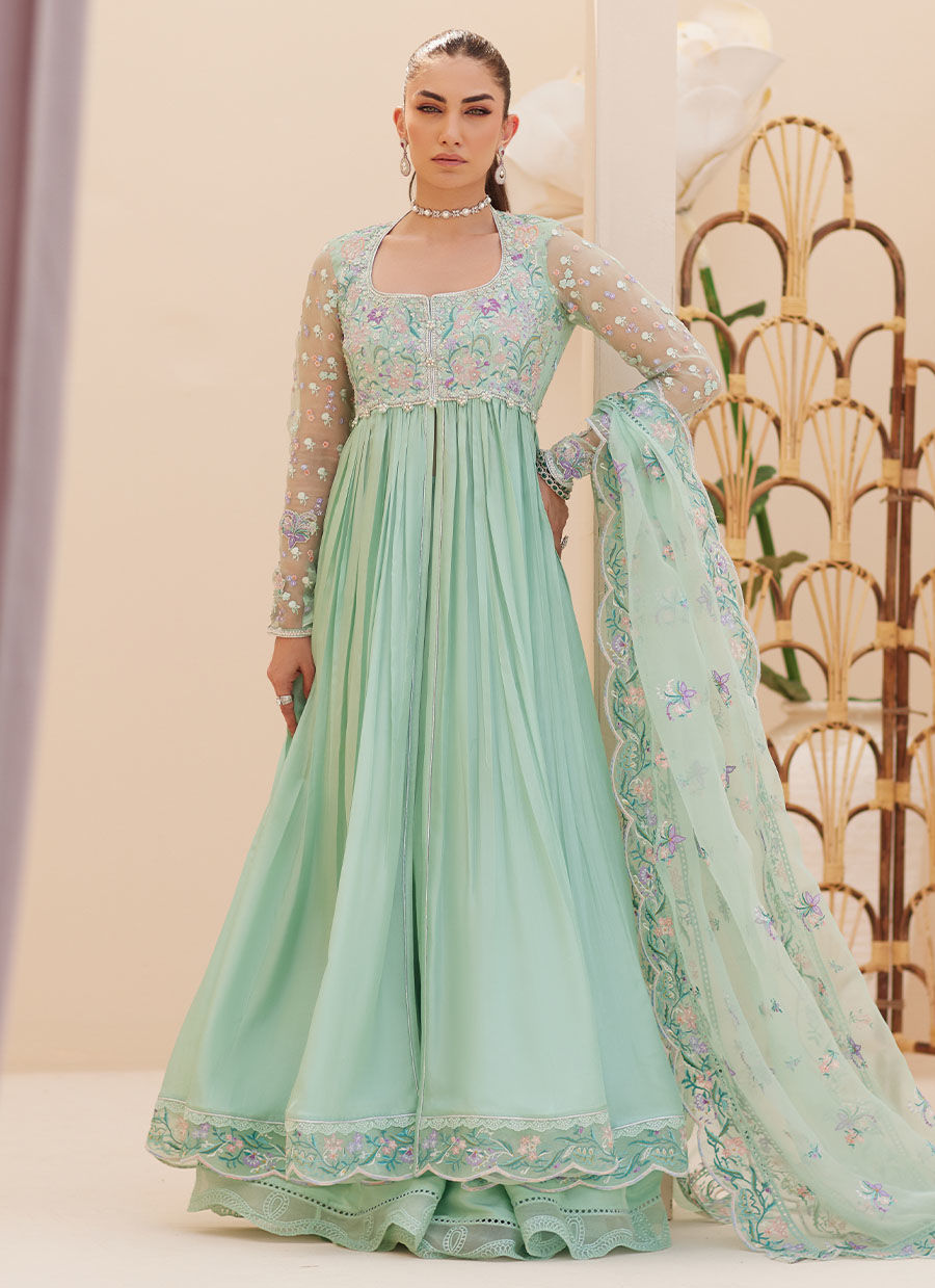 Freya Aqua Kalidaar and Dupatta - Zaza'25 by Farah Talib Aziz