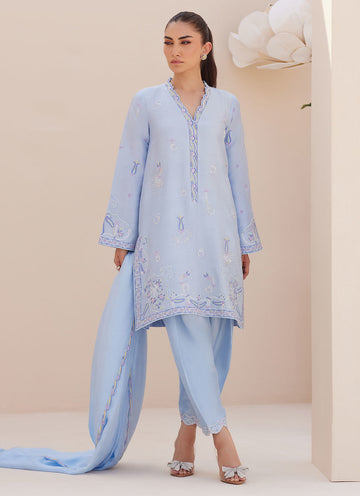 Bettie Cornflower Blue Shirt and Dupatta - Zaza'25 by Farah Talib Aziz