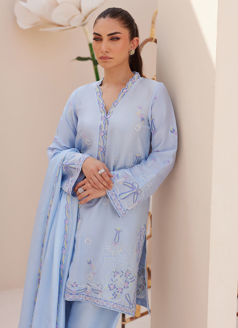 Bettie Cornflower Blue Shirt and Dupatta - Zaza'25 by Farah Talib Aziz