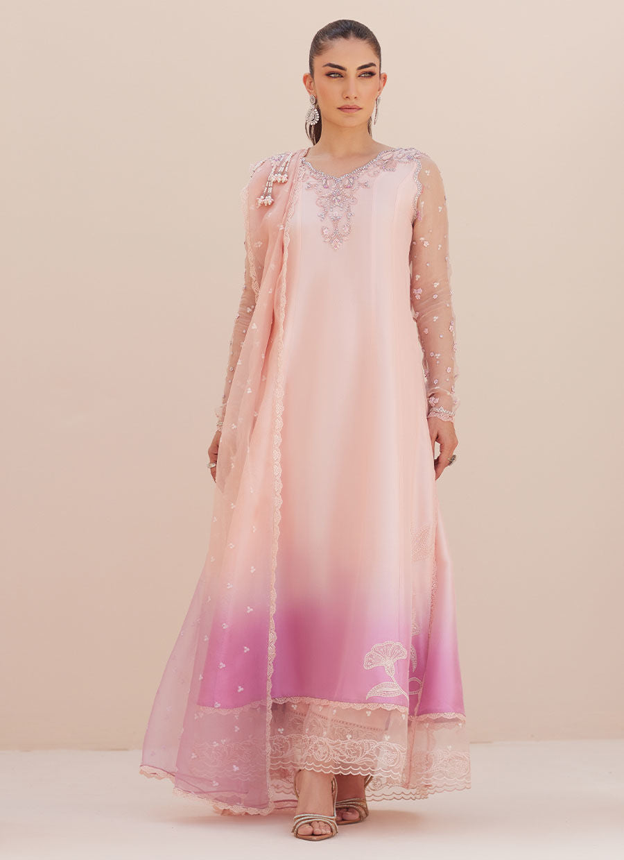 Deedee Pink Ombre Paneled Shirt and Dupatta - Zaza'25 by Farah Talib Aziz