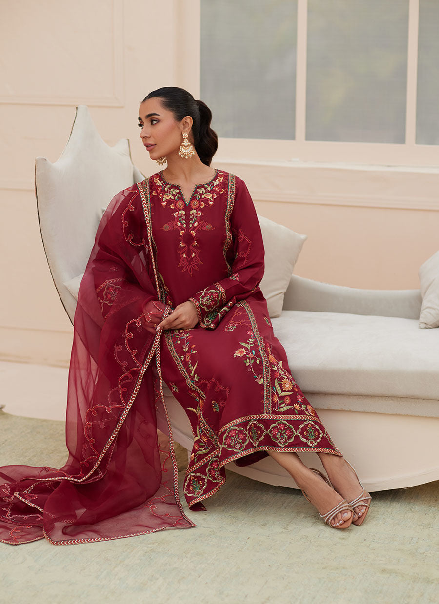 Marsala Silk Shirt and Dupatta - Zaza'25 by Farah Talib Aziz