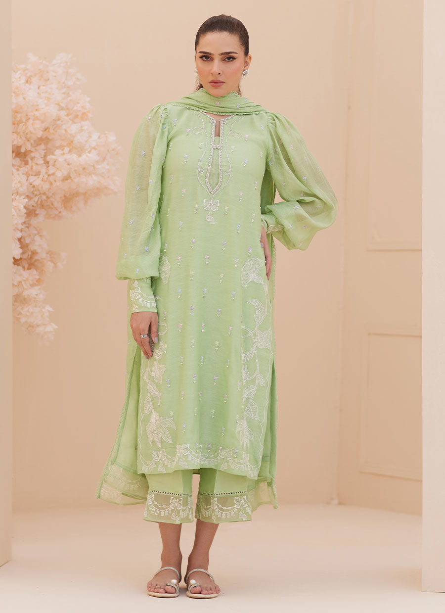 Serena Apple Green Embroidered Shirt and Dupatta - Zaza'25 by Farah Talib Aziz