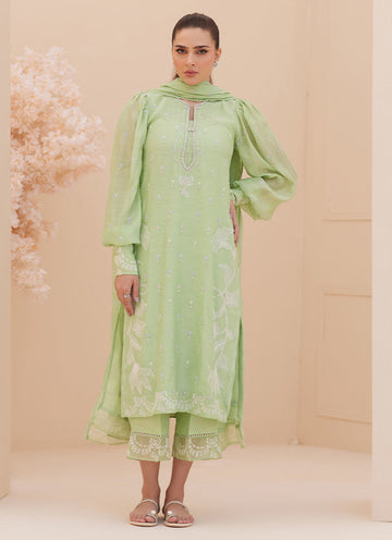 Serena Apple Green Embroidered Shirt and Dupatta - Zaza'25 by Farah Talib Aziz