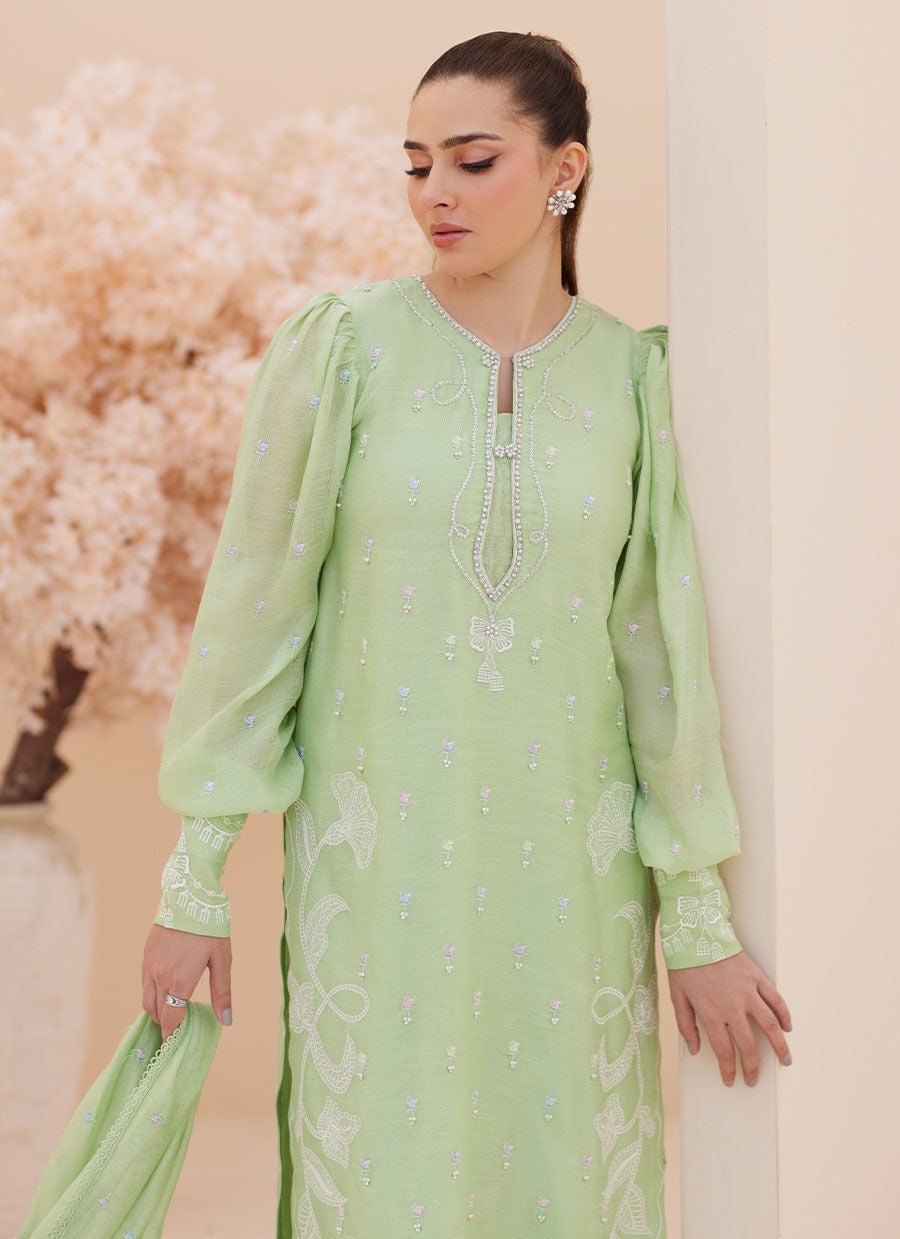 Serena Apple Green Embroidered Shirt and Dupatta - Zaza'25 by Farah Talib Aziz