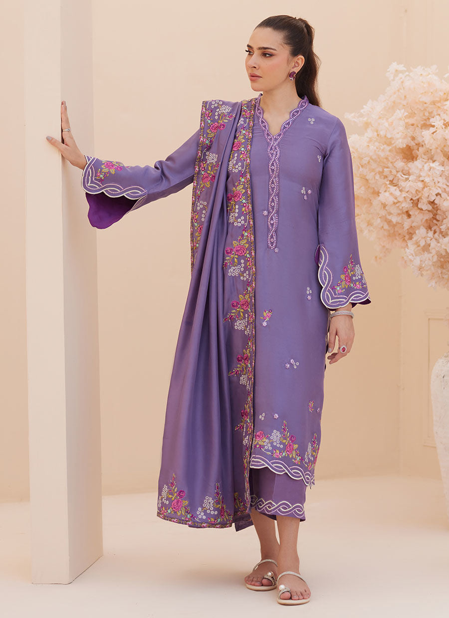 Goldie Grape Silk Shirt and Dupatta - Zaza'25 by Farah Talib Aziz