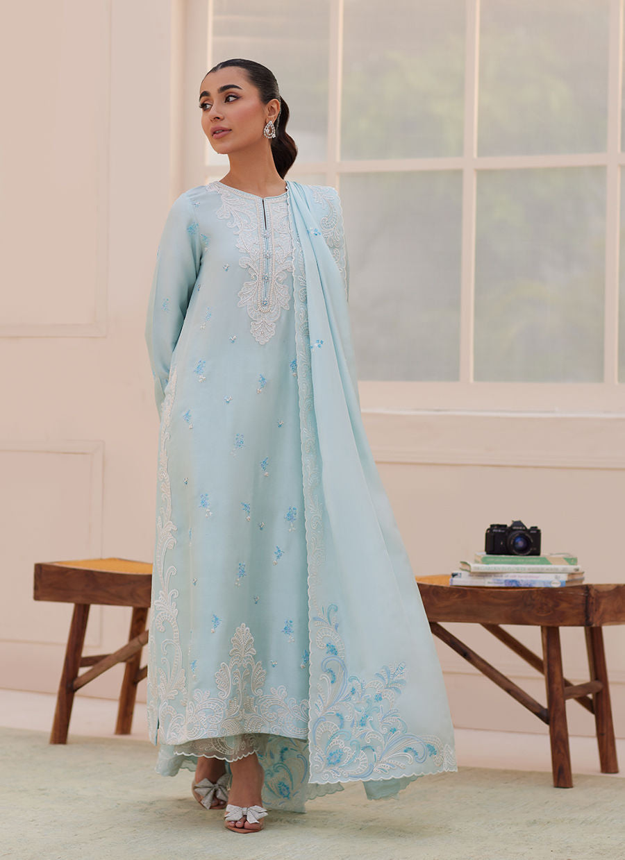 Carla Powder Blue Shirt and Dupatta - Zaza'25 by Farah Talib Aziz