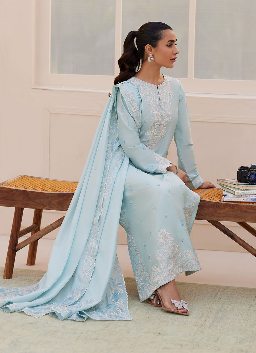 Carla Powder Blue Shirt and Dupatta - Zaza'25 by Farah Talib Aziz