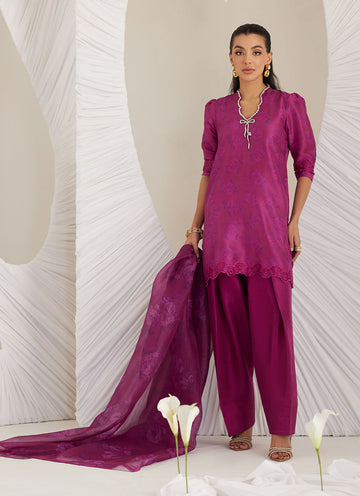 Sev Magenta Shirt and Dupatta - LEA Eid 25 by Farah Talib Aziz